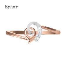 Byhor-anillo de diamantes naturales para mujer, joyería fina, banda de boda, color blanco + oro rosa, 14K, a la moda 2024 - compra barato