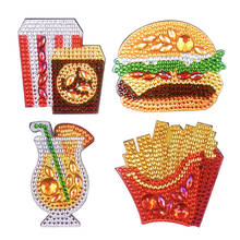 Imanes de nevera con diamantes para manualidades, calcomanías bordadas con punto de cruz para nevera, hamburguesa, patatas fritas, 4 unidades 2024 - compra barato