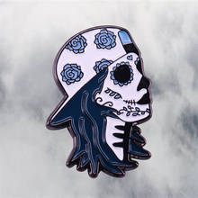 Blue Sugar skull skater brooch hiphop girl badge pin Mexico Day of the dead Gothic art jewelry 2024 - buy cheap