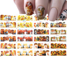 12 styles Autumn Designs Water Nail Stickers Yellow Maple Leaf squirrel Water Decals Sliders for Manicure Adhesive Tattoos Tips 2024 - buy cheap
