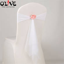 Elastic Chair Decoration Bow Rose Flower Wedding Chair Sashes Organza Chair Cover Tie Knot Band Banquet Venue Wedding Party Prop 2024 - buy cheap