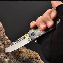 Cuchillo táctico plegable de Damasco, cuchillo de bolsillo para deportes de combate al aire libre, herramientas de caza para acampar, acero gris, nuevo 2024 - compra barato