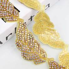 10Yards Rhinestones Applique AB Diamond Crystals Trim For Bridal Belt Sashes Gold Base Stones Applique 2024 - buy cheap