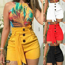 Pantalones cortos informales de cintura alta para mujer, Shorts ajustados con cinturón de playa, color negro, rojo, blanco, amarillo, 2020 2024 - compra barato