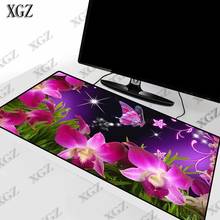 Xgz roxo flor com borboleta grande tamanho gaming mouse pad computador computador mousepad mesa esteira de bloqueio borda para cs go lol dota 2024 - compre barato