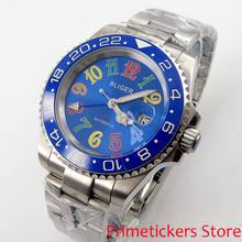 Bliger de cristal safira 40mm, mostrador azul moldura de cerâmica azul, marcas luminosas, gmt movimento automático para relógio masculino 2024 - compre barato