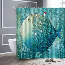 Cortinas de ducha de arte abstracto para niños, decoración creativa de estilo nórdico con dibujos de peces grandes y casa pequeña, pantalla de baño 2024 - compra barato