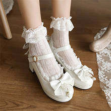 PXELENA-zapatos de novia Loli Lolita para mujer, zapatos de boda con nudo de mariposa, volantes, Perla JK Mary Janes, uniforme de Cosplay para estudiantes, bombas, 43, 2021 2024 - compra barato