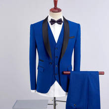 Высококачественный мужской облегающий Свадебный костюм 2021, деловые мужские деловые костюмы, повседневные Костюмы, 3 шт. 2024 - купить недорого