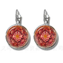 Indian Lucky Flower Jewelry Religious Mandalas Trendy Stud Earrings Zen Charms 16mm Glass Cabochon OM Yoga Jewerly Earrings 2024 - buy cheap