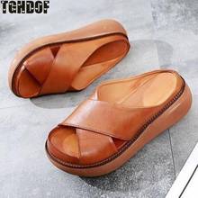 Women's Summer Sandals Beach Slippers Casual Style   Soft Leather Wedges Platform  Wild High-heeled 2021 2024 - buy cheap