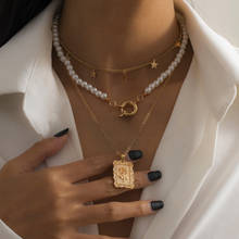 DIEZI Fashion Imitation Pearl Choker Chain Necklace Korean Rose Flower Star Suare Pendant Necklaces Women Statement Jewelry 2024 - buy cheap