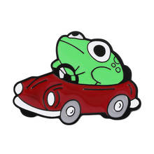 Cute Cartoon Frog Drives a Red Sports Car Enamel Pin Unique Trendy Metal Brooch Hat Clothing Badge Gift for Children Kids 2024 - buy cheap