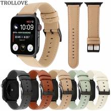 Ремешок кожаный для Apple Watch Band, браслет для iwatch 44 мм 40 мм Series 5/4/3/2/1, аксессуары для наручных часов, 42 мм 38 мм 2024 - купить недорого