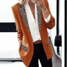 Women Lapel Leopard Patchwork Blazer Long Sleeve Open Front Slim Coat Jacket костюм женский спортивный костюм женск 2024 - buy cheap