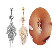 Full Rhinestone Leaf Belly botton ring Navel Piercing Dangly Belly Button Ring Surgical Stainless Steel Fashion Accessories 2024 - buy cheap