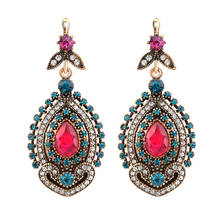 Wbmqda Fashion Pink Big Drop Earrings Gold Color Mosaic Blue Crystal Vintage Wedding Earrings For Women Love Gift Turkey Jewelry 2024 - buy cheap