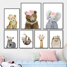 Cuadro sobre lienzo para decoración de habitación de bebé y niño, lienzo con impresiones artísticas de flores, oso, ciervo, zorro, león, elefante, Safari, póster Nórdico 2024 - compra barato