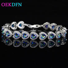 OEKDFN Bohemian 925 Sterling Silver Bracelet Love Heart Mystic Rainbow Topaz Gemstone Bangle Charm Bracelets Fine Jewelry 2024 - buy cheap