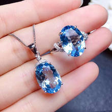 Blue Crystal Topaz Aquamarine Gemstones Diamonds Rings Pendant Necklace Fine Jewelry Sets for Women Fashion Accessories Trendy 2024 - buy cheap