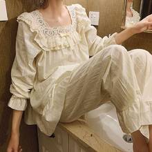 Conjunto de pijama con bordado Vintage para mujer, ropa de dormir de manga larga, suave y cómoda, color blanco 2024 - compra barato