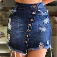 Casual Irregular Denim Skirt Light Wash Mini Pencil Skirts Female Summer Retro Ripped Mini Skirt Women High Waist Button Skirts 2024 - buy cheap