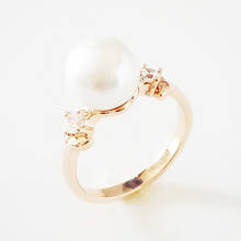 Anéis femininos 2020 nova moda 585 cor do ouro jóias redondas pérola casamento jóias branco pérola anel 2024 - compre barato