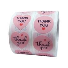 Novel Round Heart Cute Pink Thank You Stickers Seal Label 2 Styles/roll 500pcs for Scrapbooking Wedding Party Stationery Sticker 2024 - buy cheap