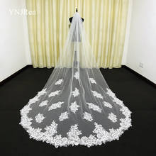 Real Photos Elegant Cathedral Long Tulle Lace Applique Wedding Veils Bridal Veils Matching The Wedding Dresses 2024 - buy cheap