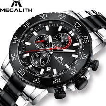 MEGALITH Military Watches Men Stainless Steel Band Waterproof Quartz Wristwatch Chronograph Clock Male Fashion Sports Watch 8087 2024 - buy cheap