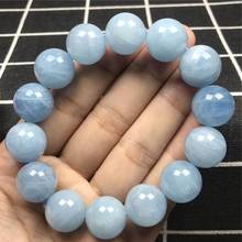 15mm Natural Azul Aguamarina pulsera para mujer hombre femenino estiramiento redondo cuentas de cristal piedras curativas joyería de moda AAAAA 2024 - compra barato