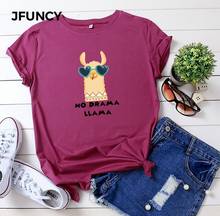 JFUNCY размера плюс, женская футболка с принтом, Милая женская футболка из альпаки, летняя Хлопковая женская футболка с коротким рукавом, женские футболки, женские топы, Повседневная футболка 2024 - купить недорого