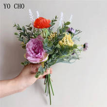 Yo cho noiva casamento bouquet de flores nova rosa artificial flor de seda rosa hortênsia lavanda orquídea margarida frutas buquês de casamento 2024 - compre barato