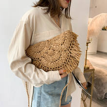Bolsa de ombro redonda feita à mão para mulheres, bolsa de praia de palha de verão boêmia, sacola de vime para compras femininas 2024 - compre barato