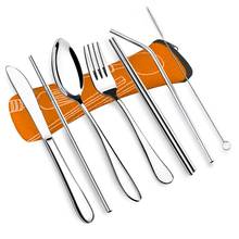 7 PCS Solid Fork Spoon Chopsticks Straw Brush Tableware Set Stainless Steel Portable for Travel Camping 2024 - buy cheap