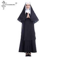 Trajes de monja para mujer, disfraz de sacerdote piadoso religioso adulto, vestido elegante de nuna, misionismo cristiano, disfraz negro para fiesta de Halloween 2024 - compra barato