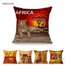 African Abstract Painting Wall Art Wild Life Giraffe Leopard Ancient hieroglyphs Decorative Pillow Case Linen Sofa Cushion Cover 2024 - buy cheap