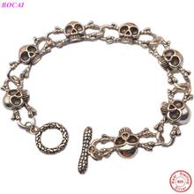 BOCAI-pulsera de plata de ley S925 para hombre y mujer, brazalete con forma de Calavera, cadena de mano, estilo Retro, joyería Punk 2024 - compra barato