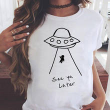 Women Graphic UFO Funny Alien Short Sleeve Cute 90s Summer Casual Fashion Print Female Clothes Tops Tees Tshirt T-Shirt 2024 - buy cheap