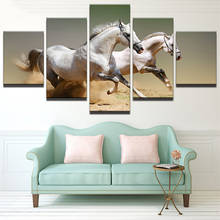 Modern Canvas Painting Posters On The Wall Art 5 Panel Running White Horses Animal Modular Canvas Pictures For Room Decor 2024 - buy cheap