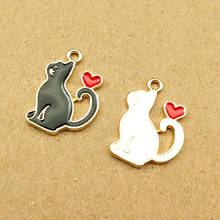 10pcs/lot Lovely Cat with Heart  Enamel Charms Fashion Jewelry Earring DIY Making Charms Gold Color 2024 - buy cheap