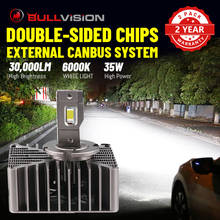 Bullvision HID D1S светодиодный фары 30000LM D2S D3S D4S D5S D8S D1R D2R D3R D4R светодиоды с чипом CSP преобразователь can-шины 35 Вт балласт 6000 К белый свет 2024 - купить недорого