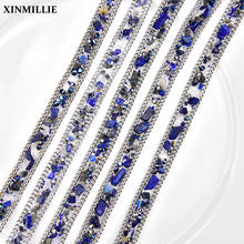 2 Meters Rhinestone Trim 1cm Width Blue Stones Hot Fix Crystal Ribbon Wedding Dress Decoration Bridal Applique DIY Accessories 2024 - buy cheap