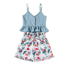 Baby Girls Clothes Set, Solid Color Sleeveless V-neck Tops + Floral Print Short Pants with Waistband 1-6T 2024 - buy cheap