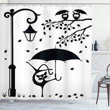 Black White Cat Shower Curtain Funny Kitty Umbrella Dancing Under Street Lantern Town Urban Humorous Print Bathroom Curtain 2024 - buy cheap
