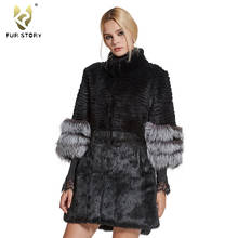 Abrigo de piel auténtica para mujer, chaqueta de piel de conejo con puño de piel de zorro, abrigo de invierno, FS17160A 2024 - compra barato