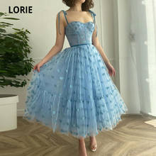 LORIE Glitter Prom Dresses Shiny LOVE Tulle  Spaghetti Strap A-Line Tea Length Blue Party Celebrity Dress for Graduation 2021 2024 - buy cheap