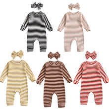 0-18M Newborn Baby Boy Girl Long Sleeve Striped Cotton Romper Jumpsuit Headband 2PCS Baby Clothes 2024 - buy cheap