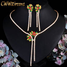 Cwwzircons conjunto de joias feminino multicor zircônia cúbica flor comprida e brinco para casamento joias estilo africano cor dourada t465 2024 - compre barato