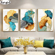 Blue Green Yellow Gold Leaf Plant Flower Diamond Painting 5D Nordic Modern Picture Diamond Embroidery Mosaic Triptych Home Decor 2024 - buy cheap